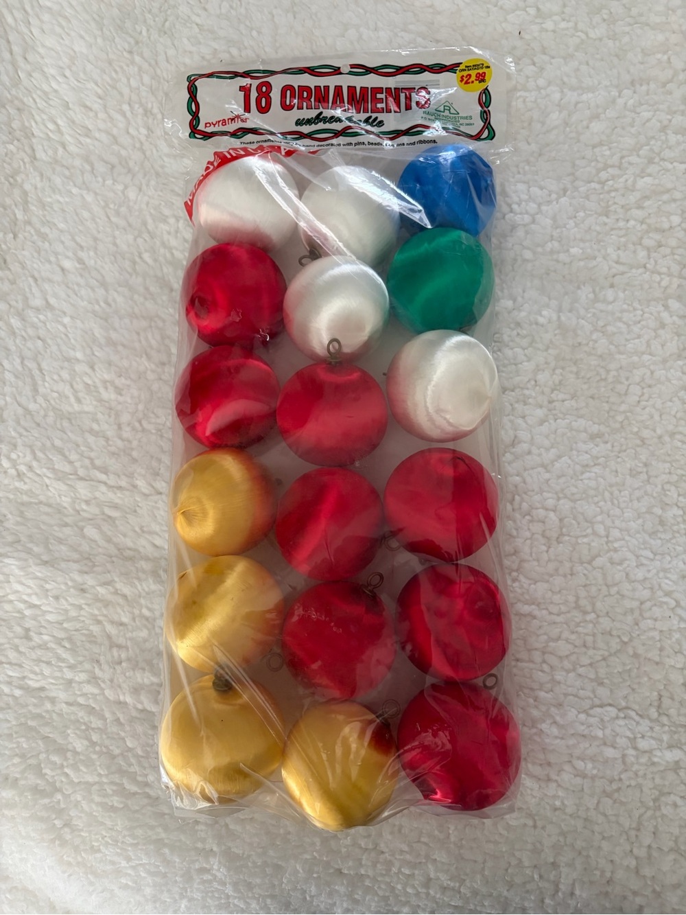 Vintage Pyramid Satin Thread Christmas Ornaments Pack of 18 Sealed
